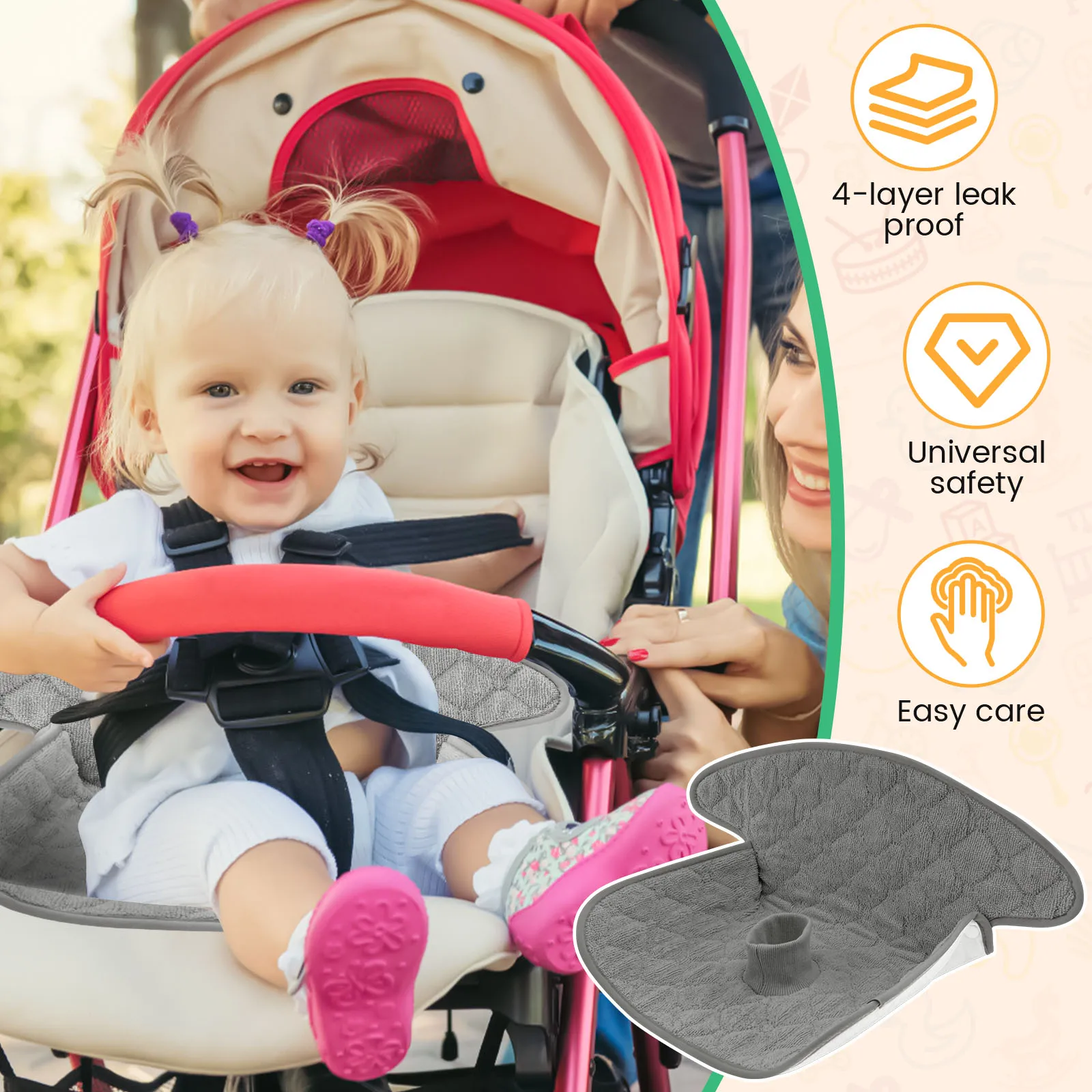 2 Pcs Baby Piddle Pad Polyeste - Infant Car Seat Cover 评论和价格